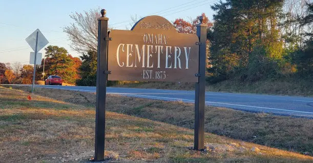 We can custom create metal signs for commercial business, or private organizations, as shown here in this completed cemetery sign.